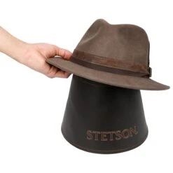 Leder Hutständer By Stetson -Mode Hut Geschäft Leder Hutstaender by Stetson dunkelbraun.40661 7rf17